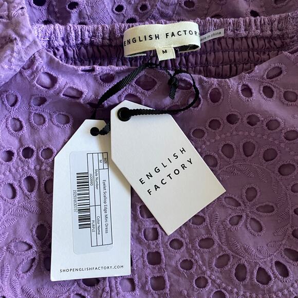 English Factory Scallop Edge Mini Dress Sz S Lavender Purple Puffy Sleeves NWT - Picture 4 of 16